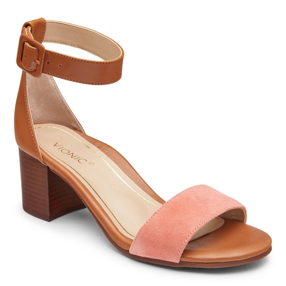 VIONIC ROSIE HEELED ANKLE STRAP SANDALS PAPAYA ROSE CORAL NIB SZ 9